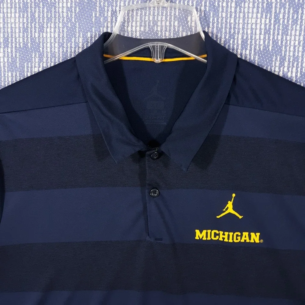Jordan Michigan Wolverines Polo Shirt Mens XL Navy Blue Jumpman Short Sleeve